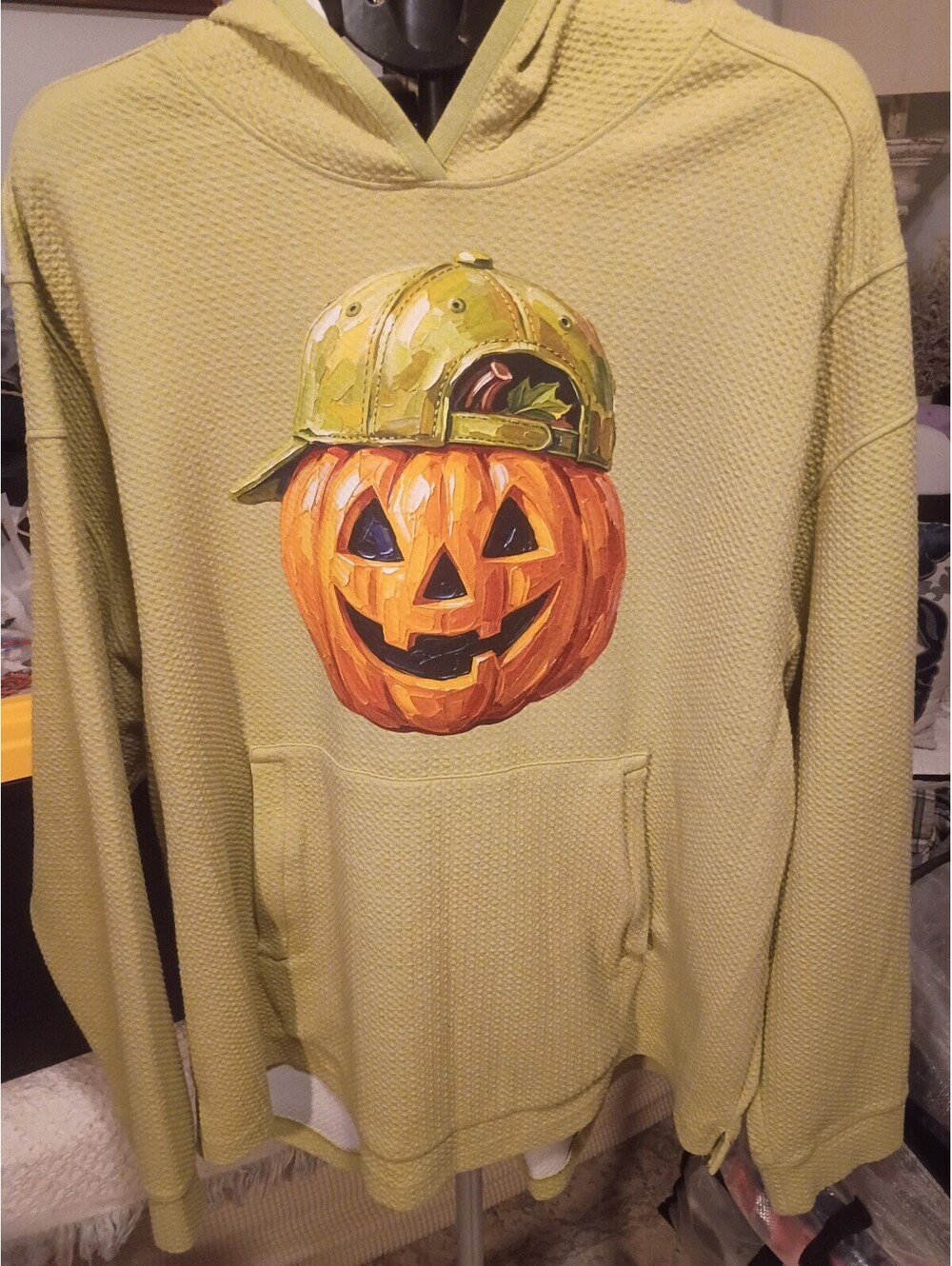 All in Motion Men's XXL Yellow Hoodie with Pumpkin Graphic